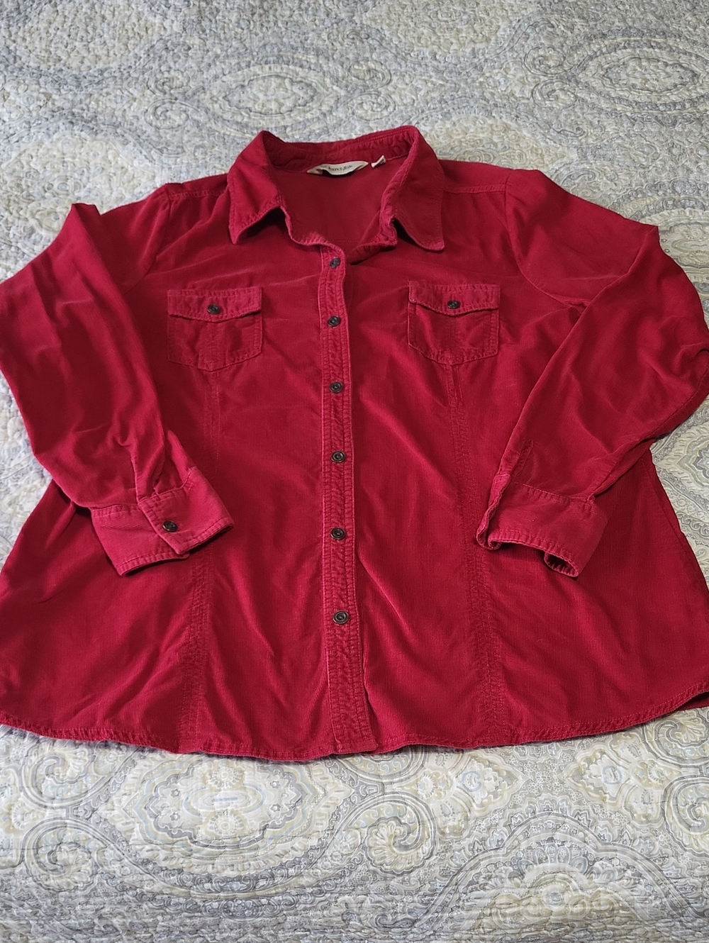 St. John's Bay Deep Red Corduroy Button-Down Shirt